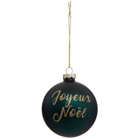 Boule de Noël 80mm jaune paillette vert en verre - Feeric lights & christmas