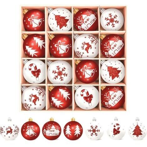 Boule de Noel Decoration Sapin Noel,16PC Decoration Noel Sapin Incassable, Boule de Noel Blanche et Rouge Décoration Sapin de Noel, Boules de Noël Decoration Noel Interieur Maison