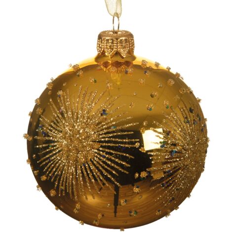 Boule de Noël dorée avec motifs en relief Ø8cm