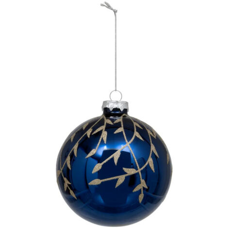 Boule de Noël en Verre "Branche Pailletée" 10cm Bleu