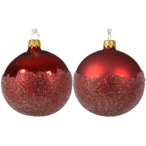Boule de Noël en verre brillant-mat, fond ballotine 2 couleurs, rouge de Noël ø 8cm