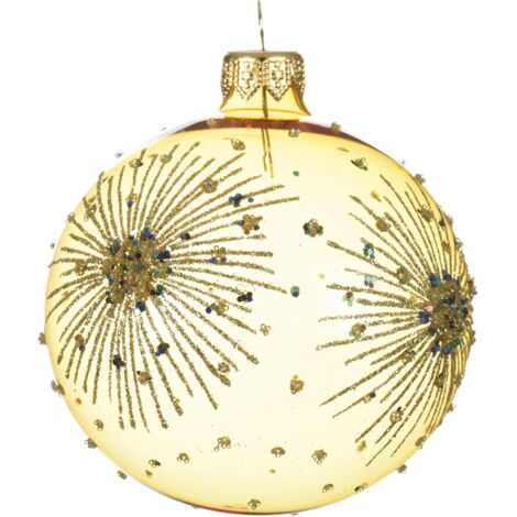 Boule de Noël en verre doré avec dessins en relief Ø8 cm