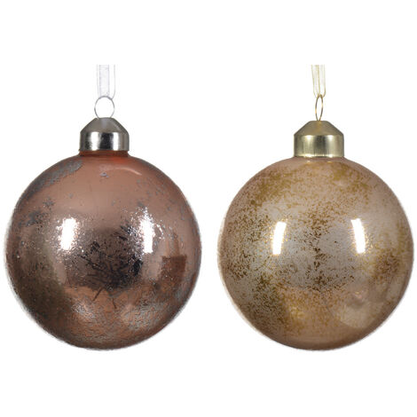 Boule de Noël en verre émaillé avec paillettes d'or et d'argent, deux couleurs assorties, ø 8cm