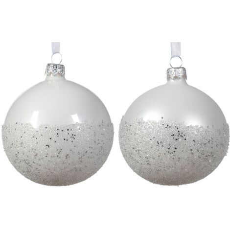 Boule de Noël en verre émaillé mat avec fond à deux couleurs assorties, couleur blanc hivernal ø 8cm