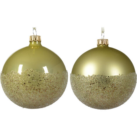 Boule de Noël en verre émaillé mat avec fond à deux couleurs assorties, couleur pistache ø 8cm