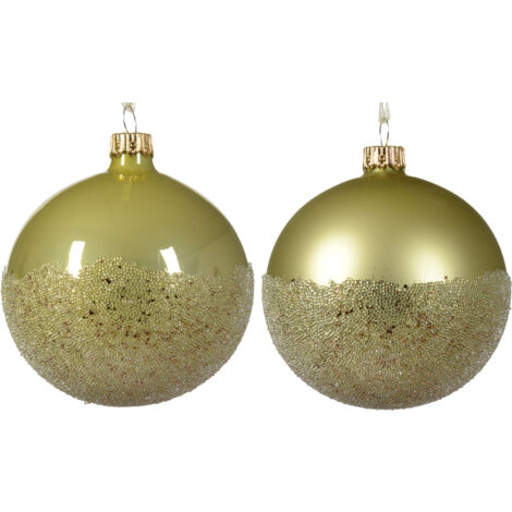 Boule de Noël en verre émaillé mat avec fond à deux couleurs assorties, couleur pistache ø 8cm