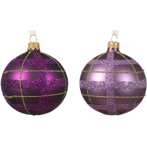 Boule de Noël en verre mat à pois, 2 couleurs assorties, diamètre 8cm