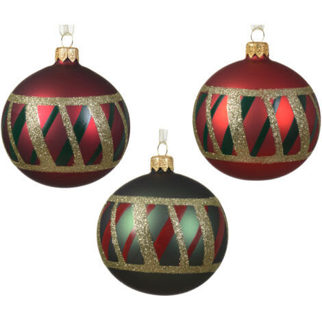 Boule de Noël en verre mat à pois avec 3 couleurs assorties ø 8cm