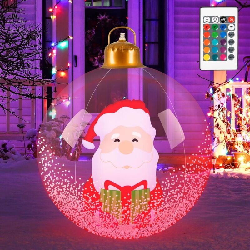 Boule de Noël géante lumineuse de 60 cm avec lumière LED en PVC pour jardin, cour, porche, décoration de vacances-Père Noël.