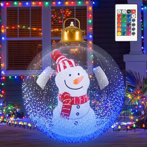 TREETALK Boule de Noël géante lumineuse de 60 cm, bonhomme de neige de dessin animé avec lumière LED en PVC, boule gonflable pour jardin, cour, porche, décoration de vacances de Noël-Bonhomme de neige de Noël.