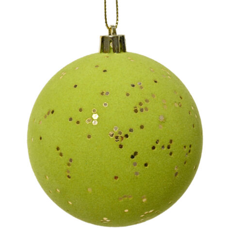 Boule de Noël incassable avec plumes à paillettes assorties au capuchon couleur pistache L 8cm x P 8cm x H 8cm x ø 8cm