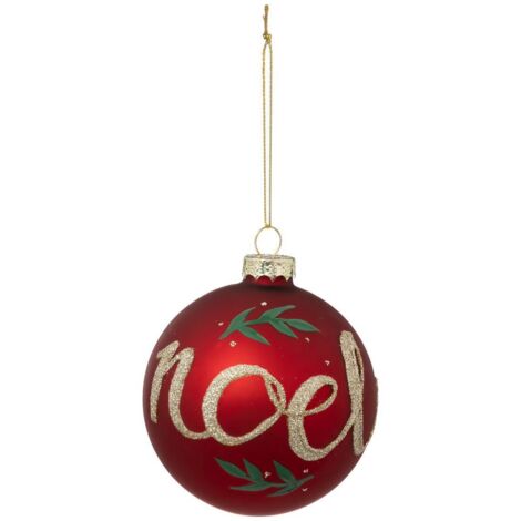 Boule de noël Noël feuille rouge en verre 90mm - Feeric lights & christmas