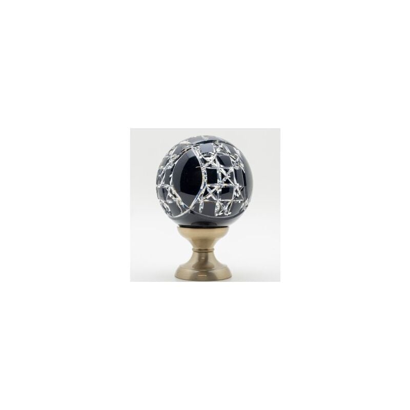 Boule de rampe cristal noir Mousson pied gris nickel