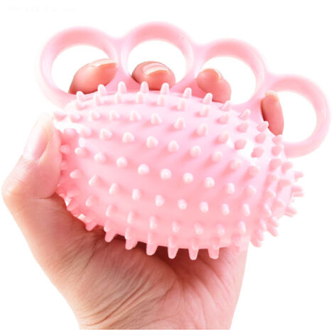 Boule de renforcement de préhension 4 doigts pour adultes et enfants - Matériau TPR sécuritaire - Rose