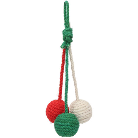 Boule de Sisal Suspendue pour Chat - Jouet à Mâcher Interactif et Coloré en Corde de Sisal pour Chat d'Intérieur - Rouge, Vert, Blanc