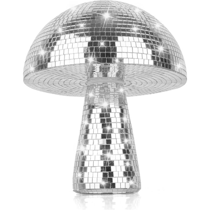 Boule disco en forme de champignon, boule disco argentée, réflecteur argenté à paillettes(9inch 18x22,5cm-Argent)