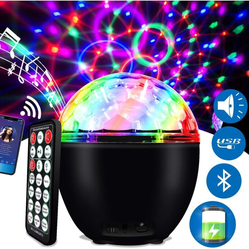 Boule Disco Led 16 Couleurs Lumiere Disco Éclairage de Discothèque Lampe de Scène Lumiere avec Bluetooth Télécommande et Câble usb Boule de Lumiere