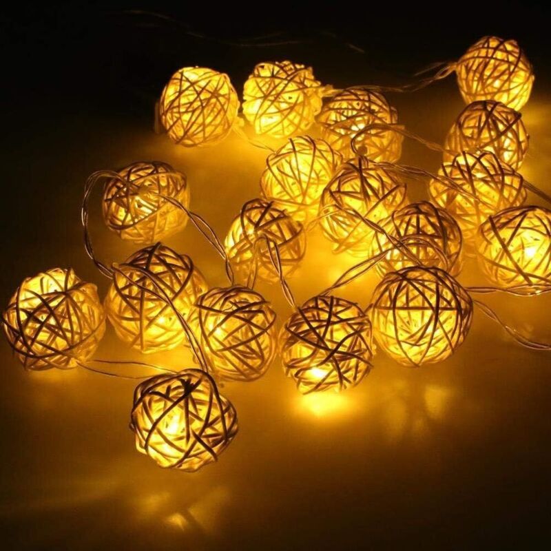 Osqi - Boule en rotin led Guirlande lumineuse, 20 led Boule lumières décoratives 5 cm de diamètre en rotin lumières pour l'intérieur Mariage, Noël,