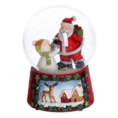 Boule en verre avec boîte à musique Père Noël et marionnette rouge cm10x10h14,5