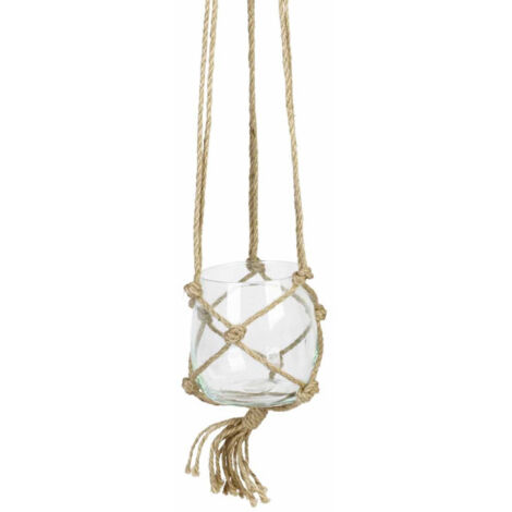 Boule en Verre Suspendue "Chanvre" 12cm Transparent