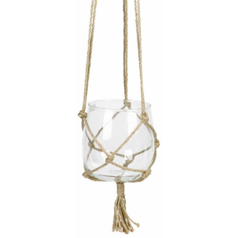 Boule en Verre Suspendue "Chanvre" 15cm Transparent & Naturel