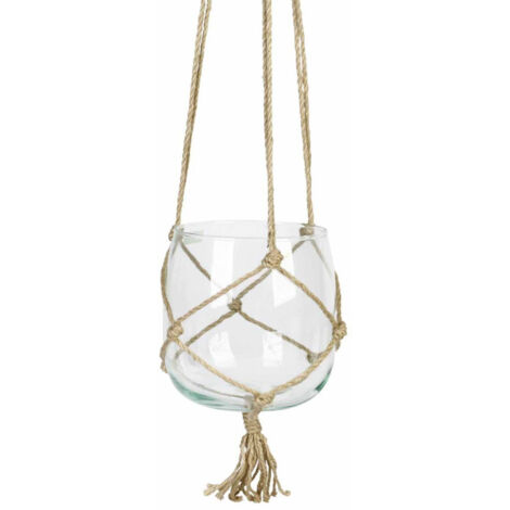 Boule en Verre Suspendue "Chanvre" 18cm Transparent & Naturel