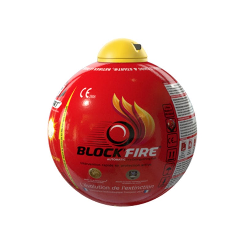 Block'fire - Boule extinctrice - Protection incendie - Intérieur extérieur - Sans entretien - 15 cm de diamètre