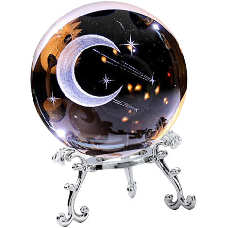 Boule Galaxy en Cristal 3D Suspension Créative avec Socle Métal - Décor Lunaire et Étoile Filante 6cm sphère Cadre Argenté