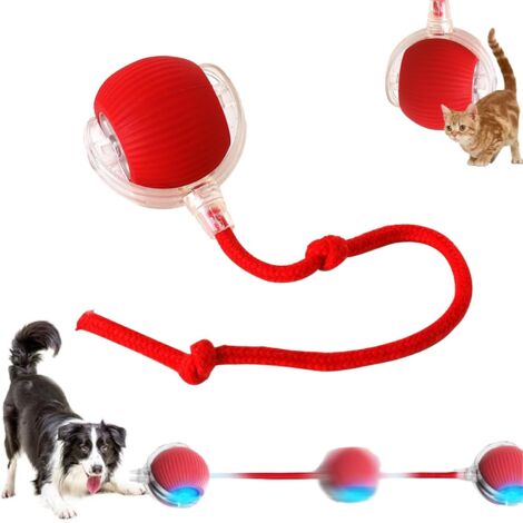 Boule intelligente 360° pour chien et chat, jouet automatique roulant pour animaux de compagnie (rouge)