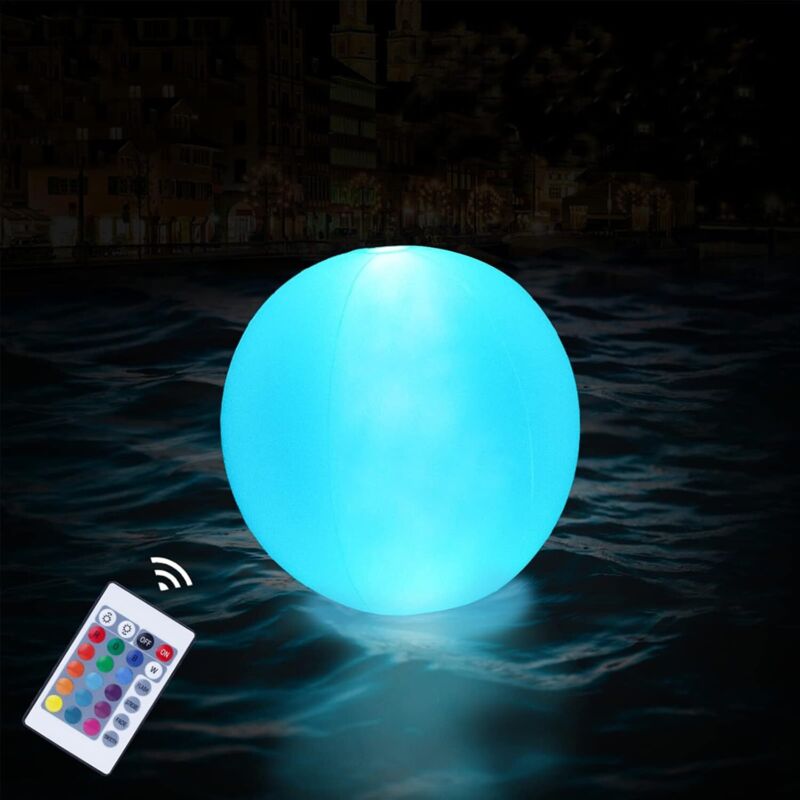 Ballon de Plage Gonflable Lumineux, IP68 Boules LED Plage 16 Couleurs et 3 Modes Boule Lumineuse Piscine Flottante, Boule Solaire Exterieur Piscine,