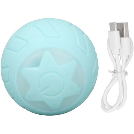 Boule lumineuse pour chat rechargeable USB, roule automatiquement avec lumières LED multicolores, couleur bleu bébé, emballage anglais.