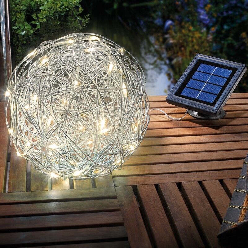 Esotec - Boule solaire aluminium 50 leds blanc chaud