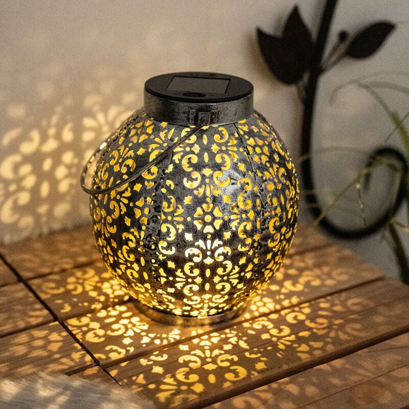 Boule solaire Boule solaire antique en métal pour jardin Lampes solaires Sphère pour l'extérieur, avec effet de lumière oriental en argent à mettre /