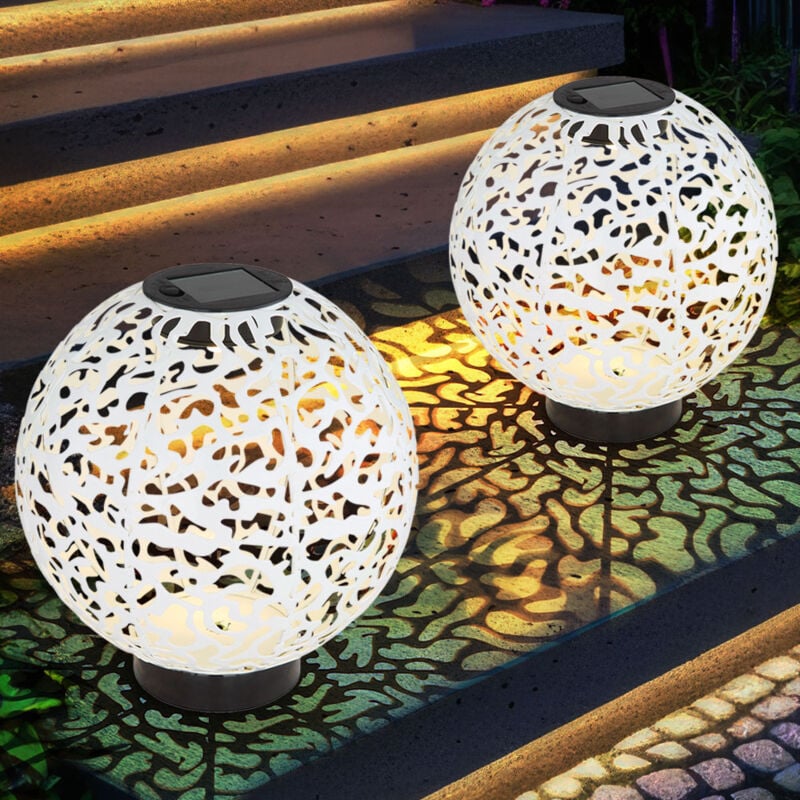 Boule solaire lampe solaire extérieur boule de jardin led 20 cm éclairage décoratif de balcon, effet de lumière design oriental à l'aspect béton,