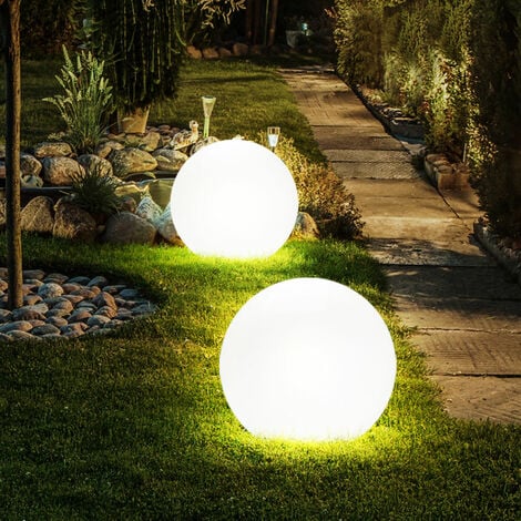 Boule solaire pour extérieur 30 cm boule lumineuse solaire boule de jardin lumineuse décoration de jardin à LED solaire, avec piquet de sol, durée d'éclairage environ 6-8 heures, H 66,5 cm, lot de 2