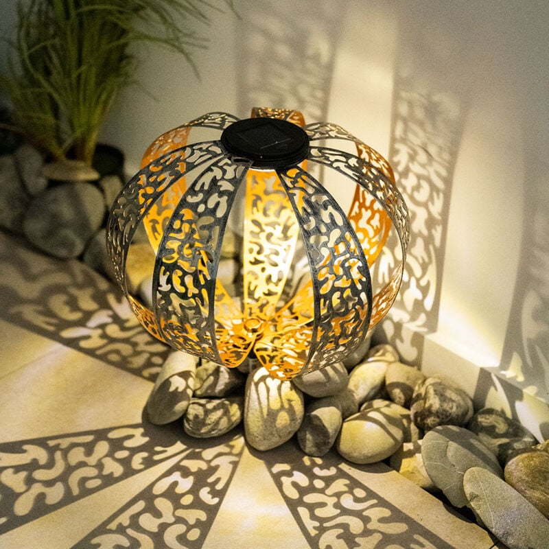 Boule solaire pour extérieur boule dorée Lampe solaire de jardin Lampe solaire orientale, avec effet lumineux et piquet au sol, 1x led blanc chaud,