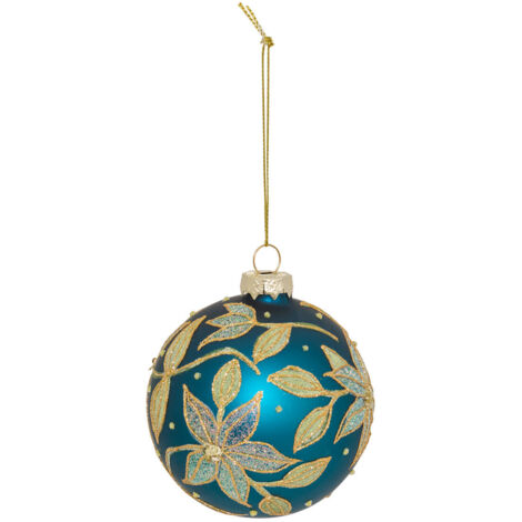 Boule verre fleurs D.8cm bleu - Atmosphera créateur d'intérieur