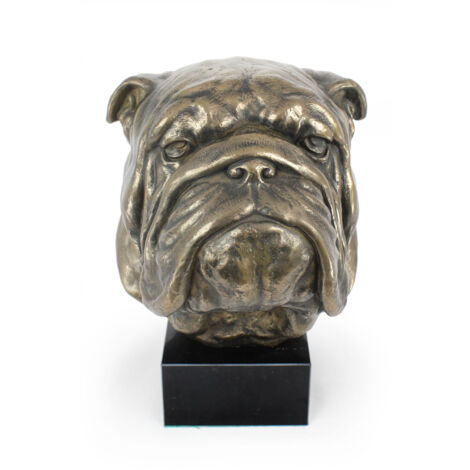 Bouledogue anglais, Bulldog - buste de chien, grande statuette, tête de chien sur socle en pierre, décoration de bureau par Art-Dog