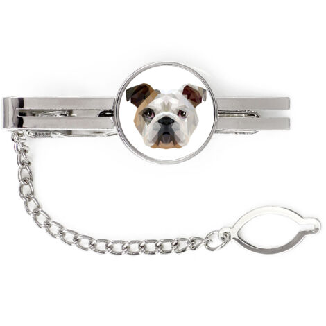 Bouledogue anglais, Bulldog - pince à cravate géométrique avec photo et inscription Art-Dog