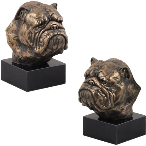 Bouledogue anglais, Bulldog - statuette de chien, buste sur socle en pierre, sculpture, trophée pour une exposition canine de la marque Art-Dog