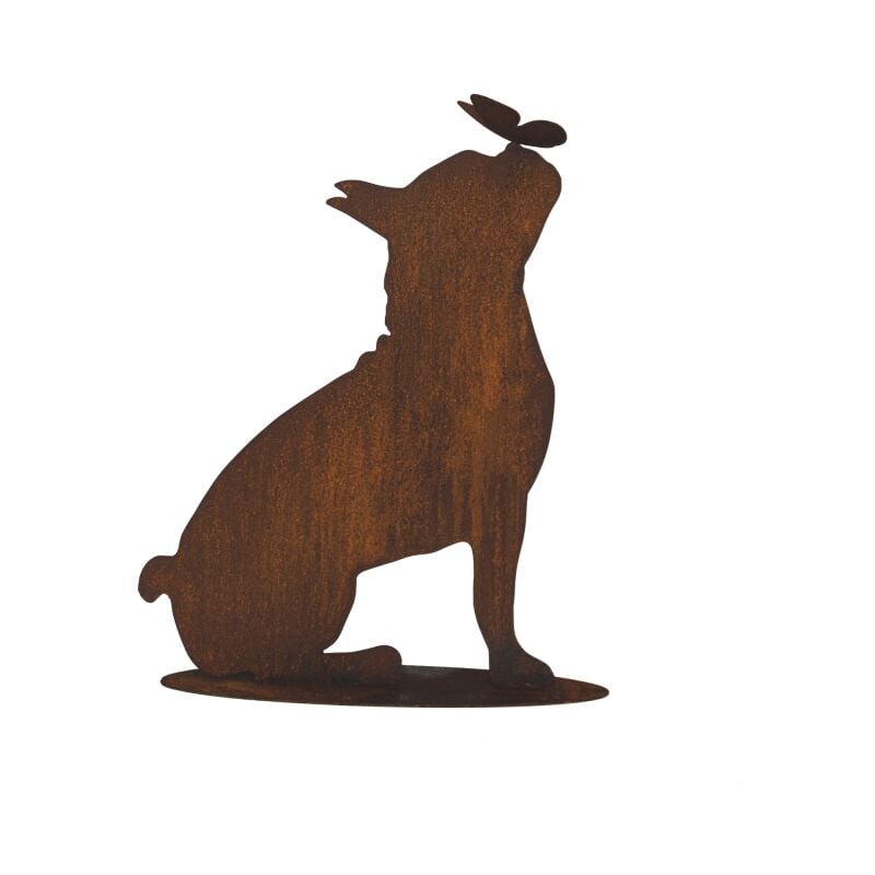 Bouledogue en métal rouillé : Figurine décorative de jardin - Rouille