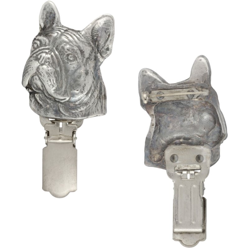 Bouledogue français - broche avec clip, porte-numéro de départ, badge argenté pour expositions canines par Art-Dog