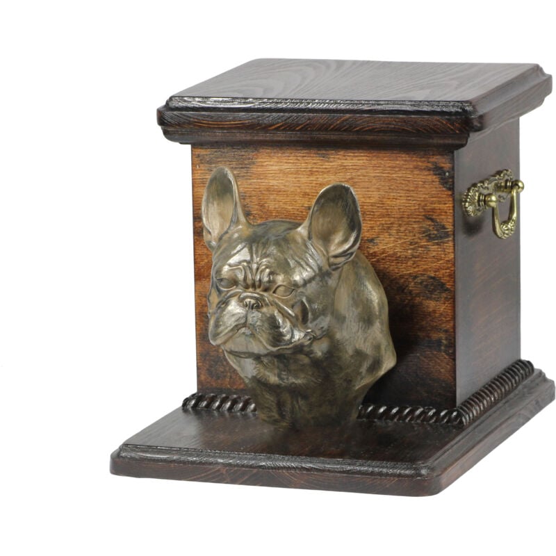 Bouledogue français I - une urne pour les cendres de chien avec une statuette, une urne élégante pour un chien, une urne unique avec un buste de