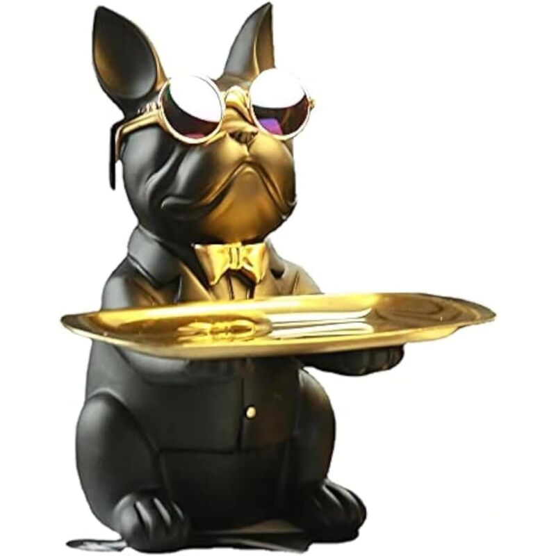 Bouledogue Statue Chien avec Plateau Décoratif - Plateau de Rangement en Résine pour Clés, Friandises et Décoration, Decoration Maison Moderne Deco
