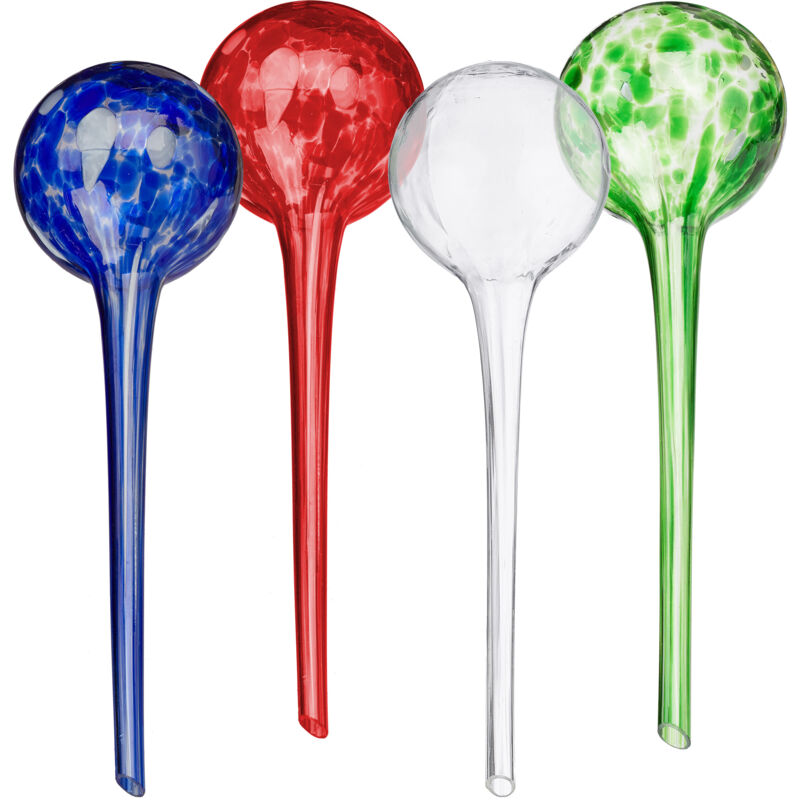 Bulle d'arrosage pour vos plantes, en lot pratique de 4, en verre, h x d : 30 x 9 cm, multicolore - Relaxdays