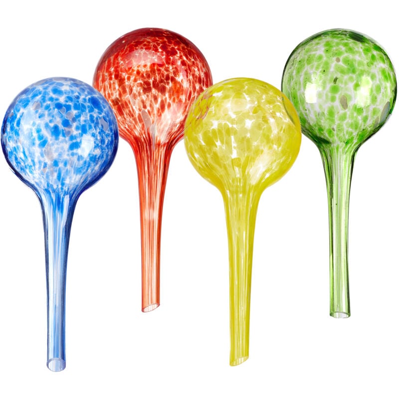 Bulle d'arrosage pour vos plantes, en lot pratique de 4, en verre, h x d : 15 x 6 cm, multicolore - Relaxdays