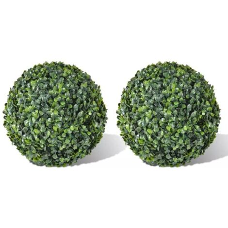 Boules de buis artificielles 35 cm – Lot de 2 – Résistantes aux intempéries et UV – Pour décoration intérieure et extérieure