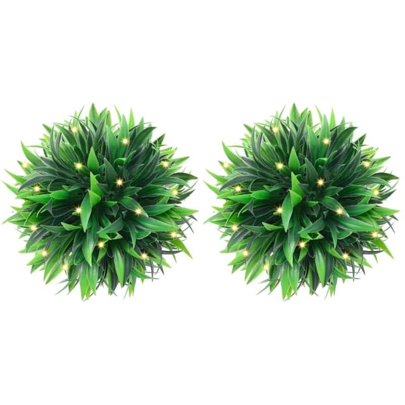 vidaXL Boules de buis artificielles avec lumières LED 2 pcs vert 30 cm