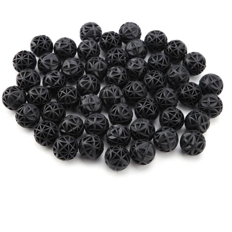 Boules de Filtration Biochimique 36 mm PVC + Coton - 50 Pièces Noires pour Aquarium et Bassin