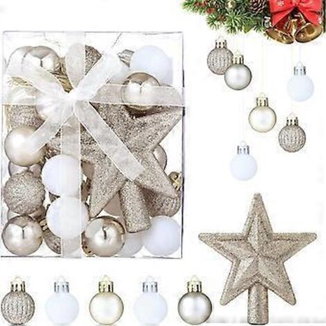 Boules de Noël, 30 boules blanches, dorées et argentées pour sapin de Noël